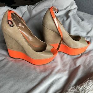Jessica Simpson Tan and Orange Wedge Sandals